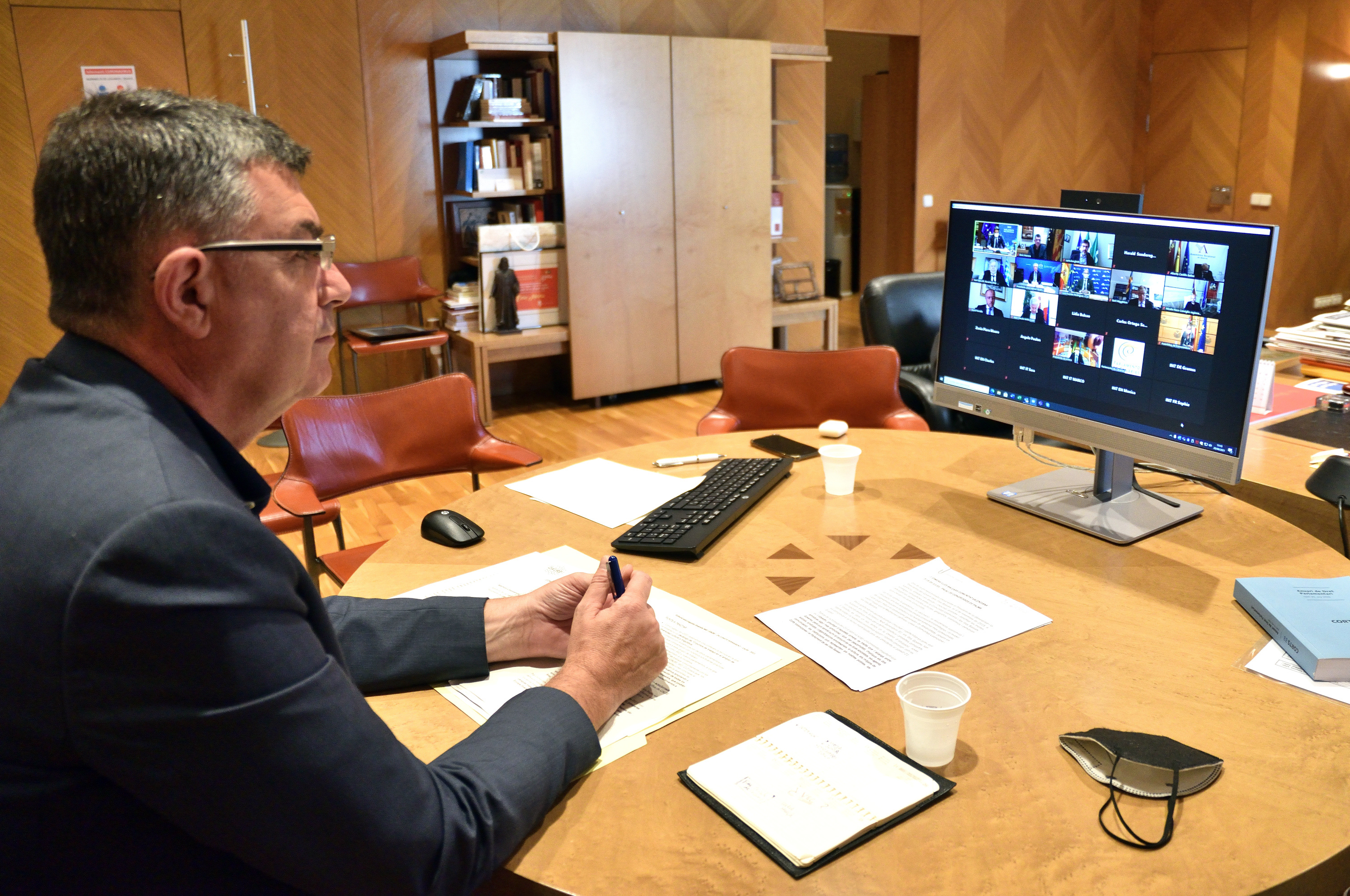 El President Morera en la reunión telemática de CALRE