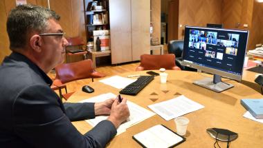 El President Morera en la reunió telemàtica de CALRE